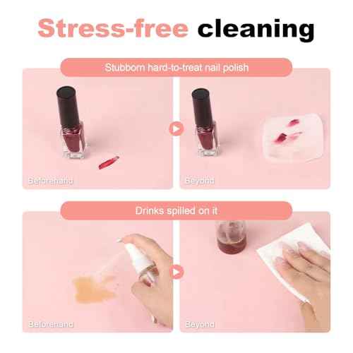Foldable Nail Art Table Mat, Waterproof PU Leather Desk Mat for Manicure, Non-Slip Protective Pad for Nail Tech Salon Home, Portable and Easy Clean (Pink, 60x30cm)