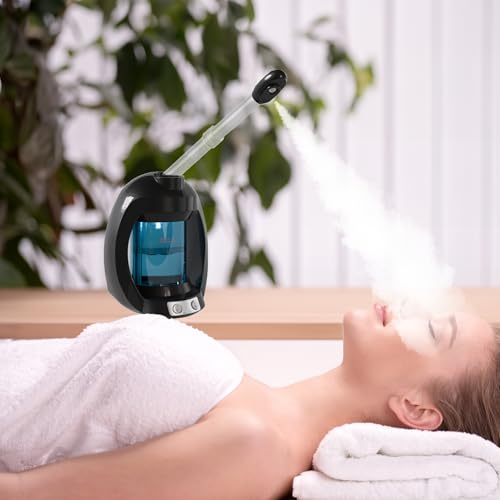 Facial Steamer-Nano Ionic Face Steamer for Facial Deep Cleaning, Vaporizador Steamer for Esthetician, Professional Facial Steamer for Home Facial Spa. (Black)