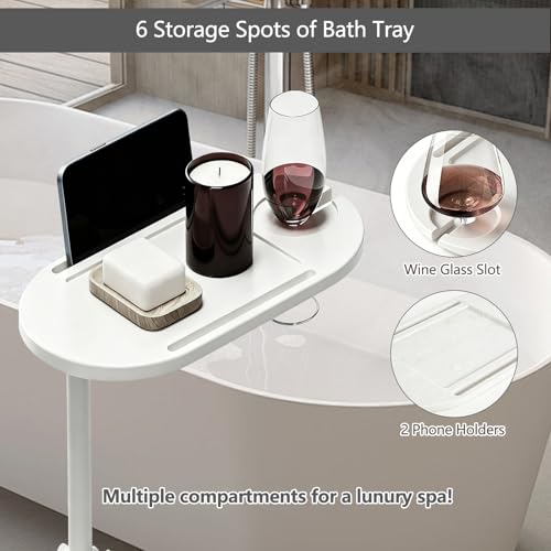 Bamboo Bathtub Tray Table with 3 Storage Layers, Height Adjustable