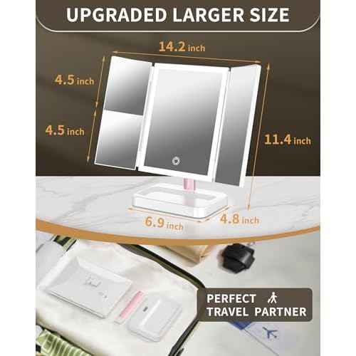 2 Pack for Mom Makeup Mirror Vanity Mirror with Lights, 14.4" L x 9.1" W Rechargeable Lighted Mirror with 1X 2X, 3X, Magnification