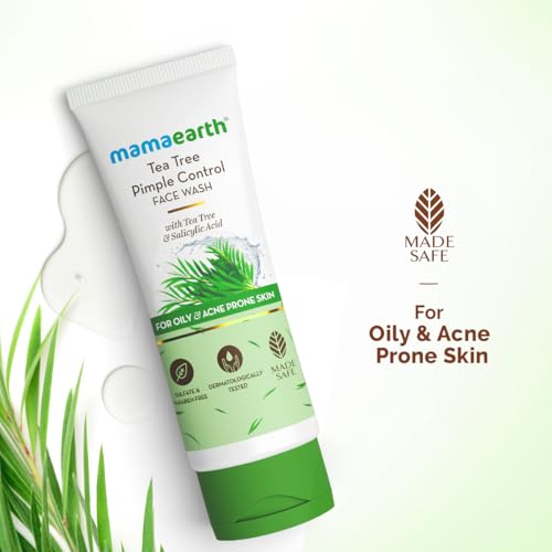 MAMAEARTH Tea Tree Oil Control Face Wash with Tea Tree & Neem 3.38 Fl Oz (100ml)