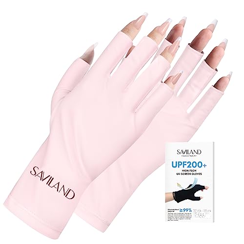 SAVILAND U V Gloves for Nails: UPF80+ Professional U V Gloves for Manicures, Anti UVA & UVB 999+ U V Gloves for Gel Nail Lamp Skin Care Fingerless Gloves Prevent Hands from U V Harm (Light Pink)