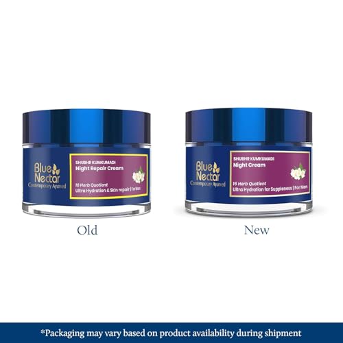 Blue Nectar Kumkumadi Night Cream with Jasmine for Deep Hydration with Kumkumadi Oil & Organic Ghee | Plant-Based Moisturizer for Smooth, Radiant and Glowing Skin (Men, 16 Herbs, 1.7 Fl oz)