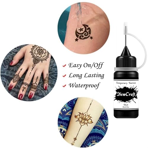 Temporary Tattoo Kit with 6 Ink Bottles & 64 Stencils