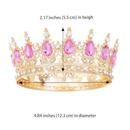 Pink Crown for Women Crystal Tiara and Queen Crown for Girl Wedding Headband for Bride Hair Accessories for Costume Birthday Party Cake Decoration Prom