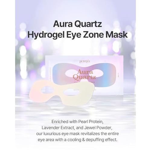 Petitfee Aura Quartz Hydrogel Eye Zone Mask 5ea (9g*5) - Lavender Mask for Entire Eye Area, Instant Cooling, Puffiness, Morning Quick Care, Rejuvenating Tired Skin, Brighter Complexion