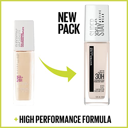 Maybelline Super Stay Full Coverage Liquid Foundation Active Wear Makeup, Up to 30Hr Wear, Transfer, Sweat & Water Resistant, Matte Finish, Medium Beige, 1 Count