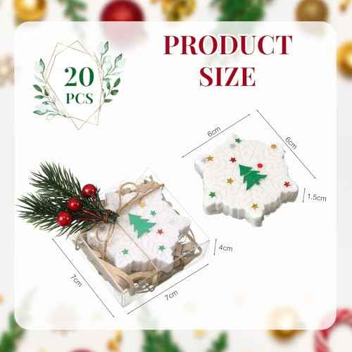 20 Pack Christmas Mini Soap Favors Bulk Handmade Christmas Scented Soap Wedding Party Favors Gifts Baby Shower Bridal Shower Gifts for Guests(2.3 x 2.3 Inch,Snowflake)