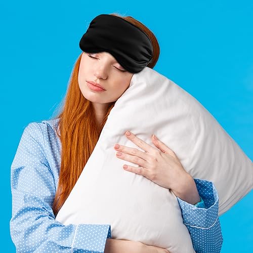 4 Silk Sleep Mask Smooth Soft Eye Mask Eye Mask with Adjustable Shoulder Strap Eye Mask Sleep Shading Travel Relaxation (Black)