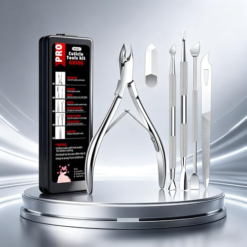 Cbiumpro 5-Piece Stainless Steel Cuticle Trimmer & Pusher Set with Case