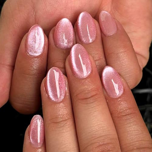 Short Almond Press On Nails Pink Cat Eye 24pc