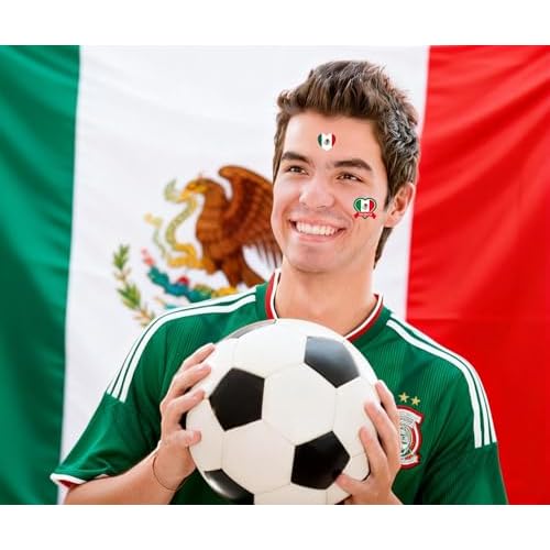 Mexican Flag Tattoos,(100 pack) Mexico Flag Independence Day Sports Temporary Face Tattoos Stickers, Waterproof Sports Sweat For Men Teenagers Women (Mexican)