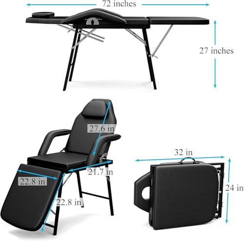 Portable Tattoo Chair, Adjustable Massage Bed with Headrest & Armrest