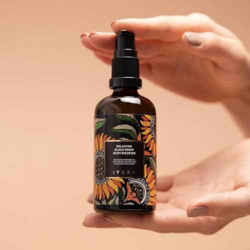 iYURA Balaayah Black Gram Body Booster | Natural Body Oil for Crepey, Mature Skin | Firms the look of Sagging Skin on the Arms & Legs | Long-Lasting Intense Moisturization | 3.38 fl oz (100 ml)