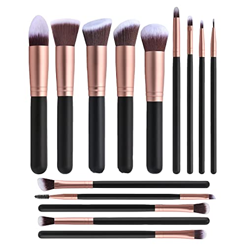 Professional Premium Makeup Brush Set 14-piece Matte Rose Gold Foundation Eye Shadow Concealer Blush Brush & Vegan