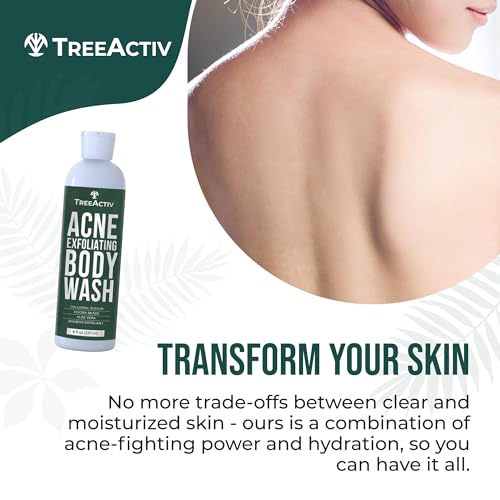 TreeActiv Exfoliating Acne Body Wash 8 fl oz Body Acne Wash for Back, Chest, Shoulder, Back Acne Treatment with Jojoba Beads, Back Acne Body Wash for Bacne, Soothing Body Acne Treatment for Men, Women