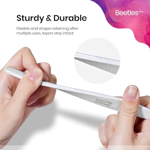 Beetles Pro 120-Pcs Nail File ? Professional 100/180 Grit Double Sided Emery Board Nail Files Washable Shaper Files for Acrylic, Gel & Natural Nails ? Salon Quality Manicure Tool