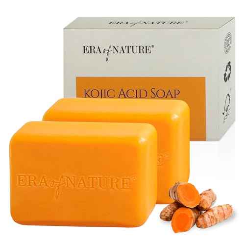 Era of Nature Turmeric Kojic Acid Soap with Vitamin C, Shea Butter & Essential Oils for Face and Body - 2 Pack - Helps Reduce the Look of Dark Spots ? Inner Thighs, Armpits, Bikini Area, Knees ? 200g