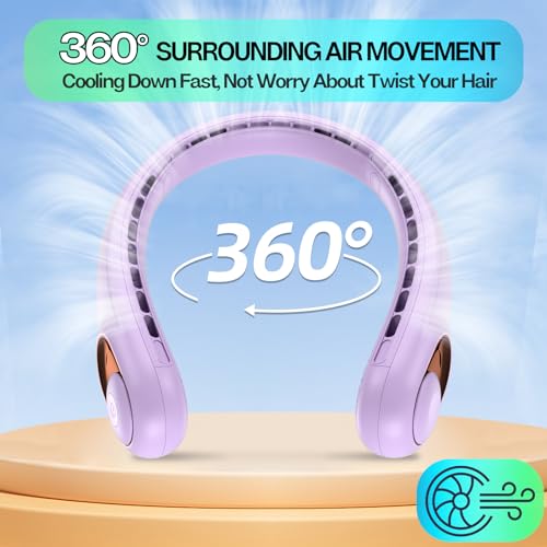 KIDEE Neck Fan, Bladeless Neck Fans Portable Rechargeable, Upgrade 360° Airflow, 3 Speeds, Headphone Design, 4000mAh Battery Operated Personal Wearable Fan Hands Free for Travel Indoor Outdoor