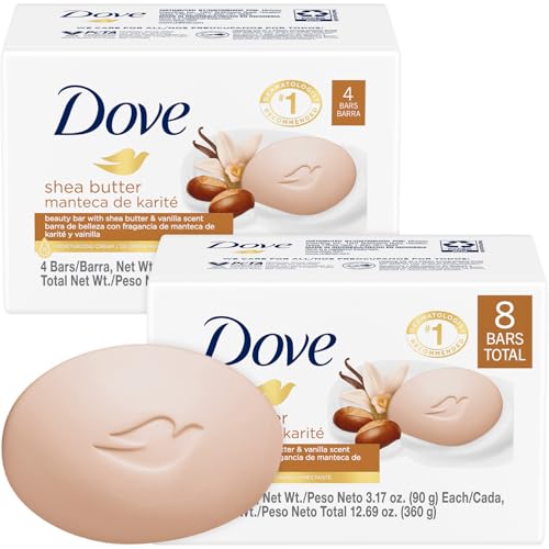 Dove Soap, Shea Butter & Vanilla Beauty Bar 2-Pack (8 Soap Bars) ? 3-in-1 Moisturizing Face, Body & Hand Soap, 3.17 Oz Ea