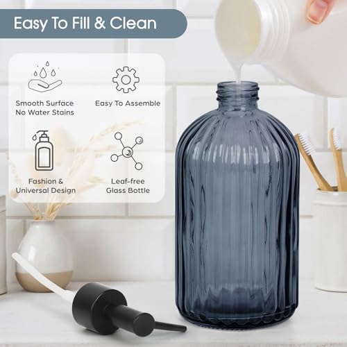 Topsky Glass Soap Dispenser 400ml - Rustproof Black Pump