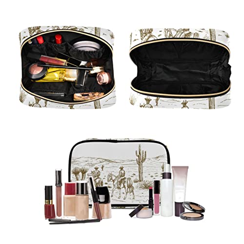 Western Desert Cowboys Travel Toiletry Bag Cosmetic Make up Brush Cases Hanging Water-resistant Accessories Organizer for Women 3PCS