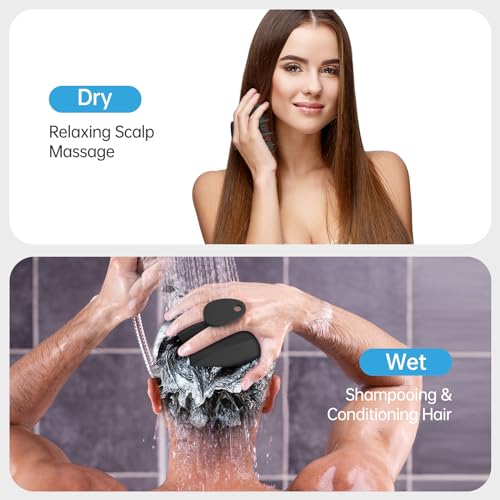 RVHWQI Silicone Scalp Massager Shampoo Brush, Ergonomic Head Scalp Scrubber for Dandruff Removal, Hair Growth, Wet Dry Hair Care, Gentle Exfoliation and Deep Washing for Men Women (Black)