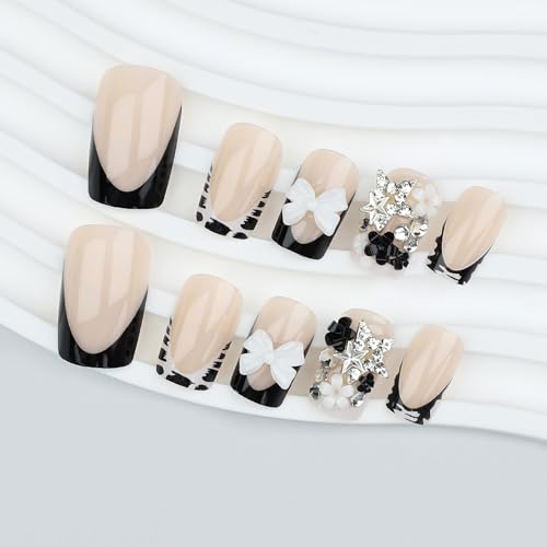 Press-On Nails Short Square Almond 24Pcs – Easy Sticky Tabs & File Included