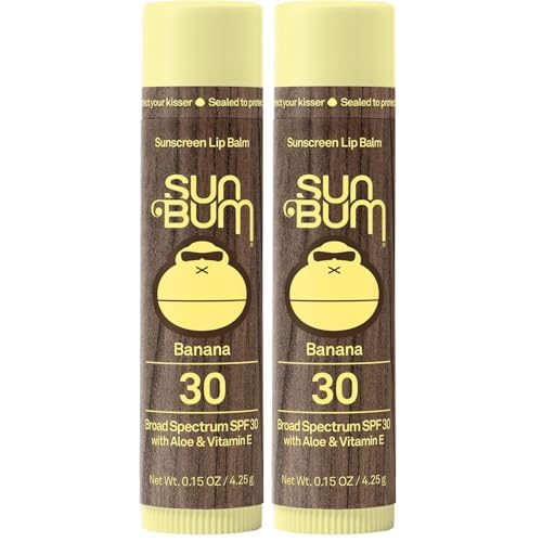 Sun Bum SPF 30 Sunscreen Banana Lip Balm - Moisturizing Aloe Vera and Vitamin E - Vegan and Cruelty Free - Broad Spectrum UVA/UVB Lip Protection - 0.15 oz Stick,(Pack of 2)