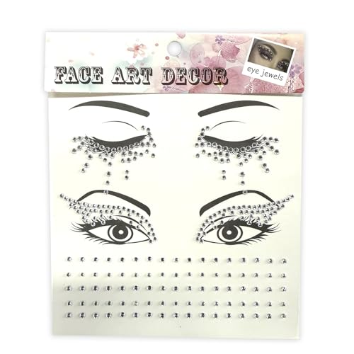 Winged Eyeliner Glam Costume Accessories Face Gems Jewels Eye Crystal Eye Jewels Face Gems Jewels Stick On Tattoo, 3-Pack