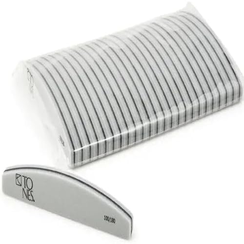 TONES 10pcs Professional Nail Buffer 100/180 - Double Sided Fingernail Files Ergonomic Emery Boards for Natural Acryliuc Gel Nails, Perfect Shaper for Pedicure & Manicure or DIY Nails at Home