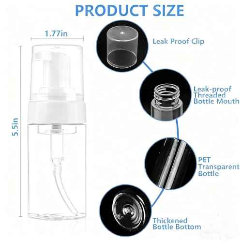 4 Pack 3.4 Oz (100ml) TSA Approved Travel Size Foam Pump Bottles for Toiletries Clear Travel Size Bottles Leak Proof with Labels