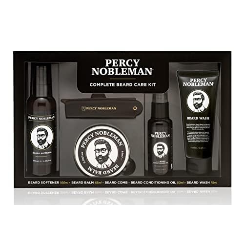 Percy Nobleman Complete Beard Care Kit ? Beard Grooming Gift Set with Beard Softener, Scented Beard Oil, Beard Balm, Beard Wash and Folding Acetate Comb for Softening, Hydration & Styling