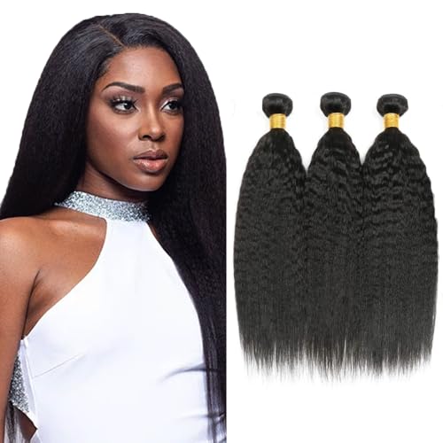 Yaki Straight Human Hair Bundles 20-24 Inch #1B Natural Color