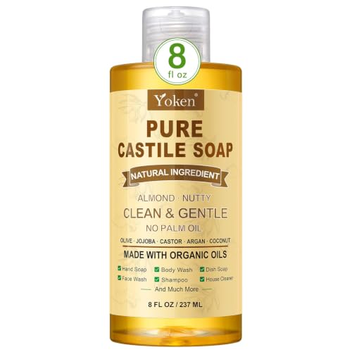 Yoken Organic Almond Castile Liquid Soap 8oz Travel Size - Gentle & Multi-Purpose