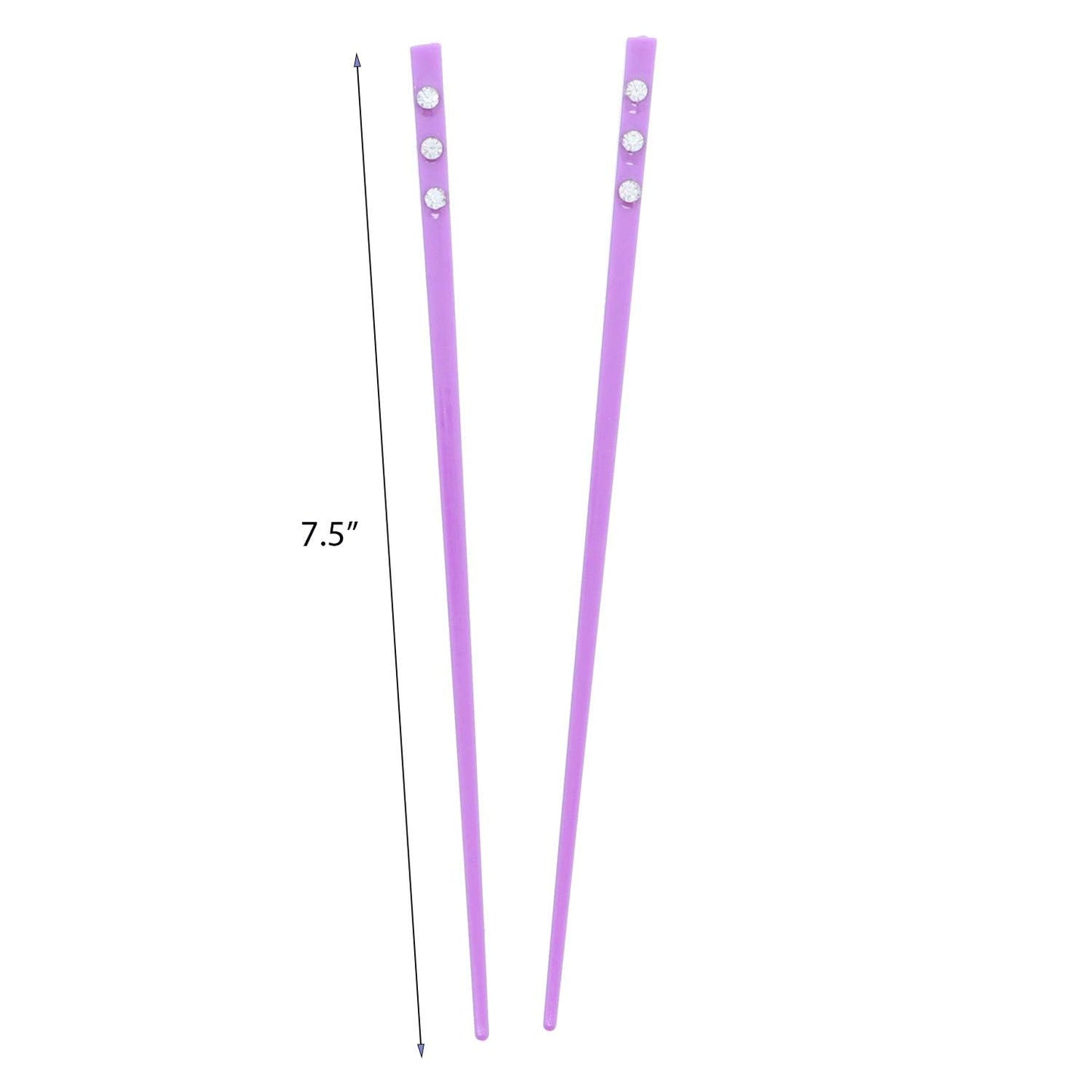 Set of 2 Hair Sticks with 3 Diamonds Chopsticks - Purple