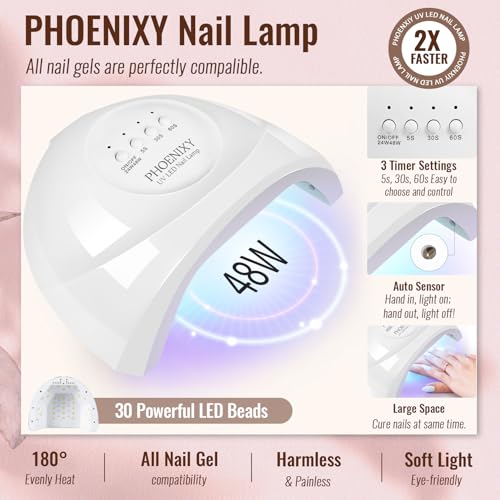 Phoenixy Timeless Classic Gel Nail Polish Kit with UV Light, 45 Colors & Top Coats
