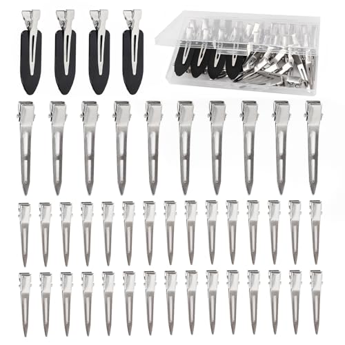 44Pc Metal Duck Bill Hair Clips Set – Silver & Black
