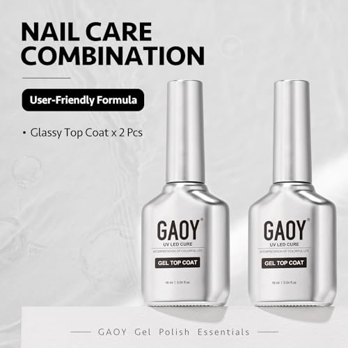 GAOY No Wipe Gel Top Coat - High Gloss UV Nail Polish (2x16ml)