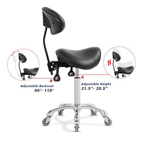 Antlu Saddle Stool with Back Support - Ergonomic Rolling Chair