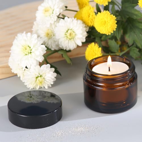 OverNews 2oz Amber Glass Travel Jars - 4 Pack with Lids & Spatula