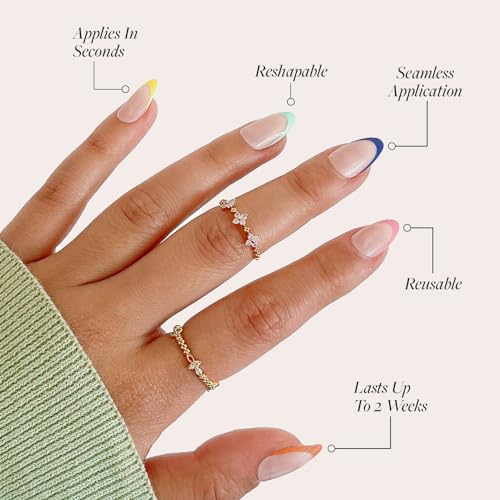 Glamnetic Press-On Nails & Adhesive Nail Tabs - Sprinkles | Glossy Short Almond Rainbow French Tip Nails | 12 Sizes - 24 Nail Kit with Adhesive Tabs