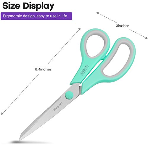 Scissors, iBayam 8" All Purpose Scissors Bulk 3-Pack, Ultra Sharp 2.5mm Thick Blade Shears Comfort-Grip Scissors for Office Desk Accessories Sewing Fabric Home Craft School Supplies, Right/Left Handed