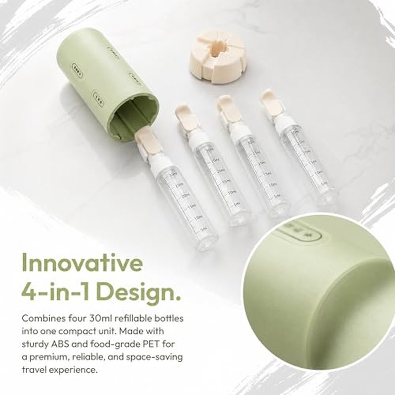 4-in-1 Travel Dispenser Bottle Set - Leak-Proof & Refillable