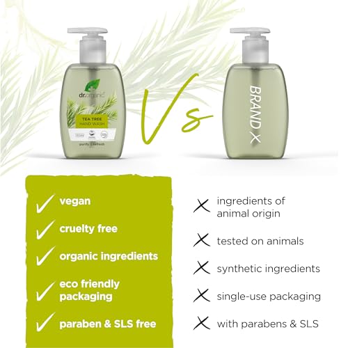 Dr. Organic Tea Tree Hand Wash, Purifying, Cleansing, Natural, Vegan, Cruelty-Free, Paraben & SLS-Free, Recycled & Recyclable, Recycled & Recyclable, Organic, 250ml, Packaging may vary