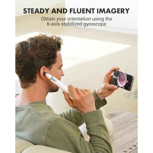 Wireless Otoscope with Gyroscope, Ear Camera with Dual View, 3.9 mm Otoscope with Light, Ear Scope with Ear Wax Removal Tool for Kids, Adults, and Pets, Compatible with iPhone and Android