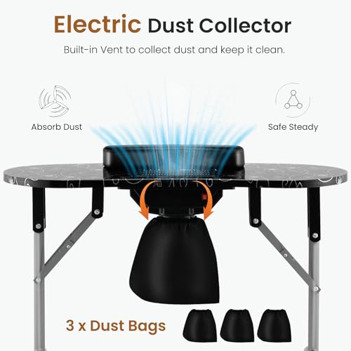 WELLHUT Portable Manicure Table with LED Lamp & Dust Collector