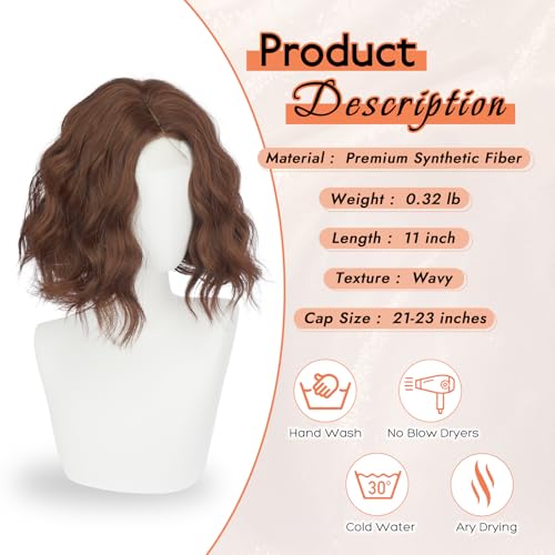 Short Bob Wig with Lace Front, 11 Inch Reddish Brown