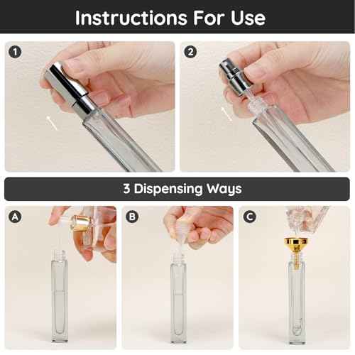 Segbeauty Glass Perfume Bottle Set, 5 Pack of 10ML Portable Perfume Travel Refillable, Empty Atomizer Sprayer for Perfume Cologne Dispenser, Travel Sample Bottles Perfume Making Kit with Refill Tool
