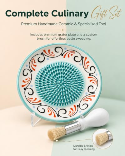Ceramic Garlic Grater Plate with Peeler & Brush